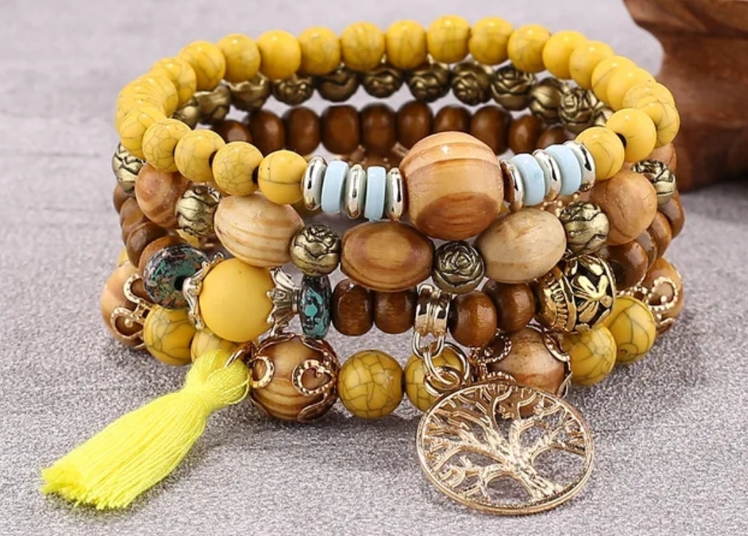 Bracelet perles en bois style bohème Taille unique