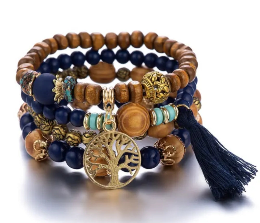 Bracelet perles en bois style bohème Taille unique