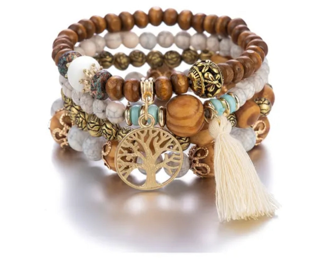 Bracelet perles en bois style bohème Taille unique