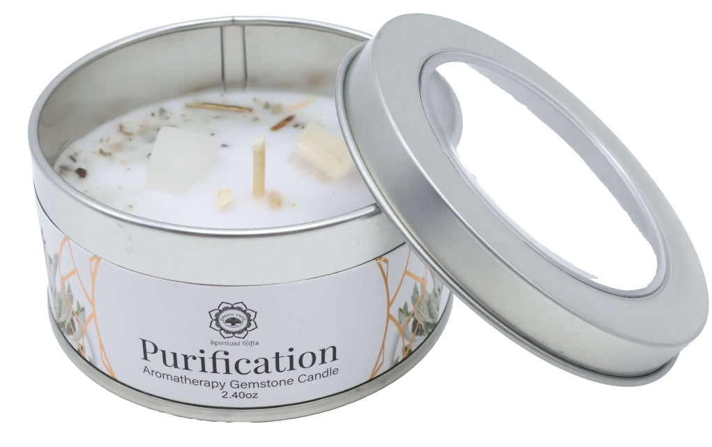 Bougie Green Tree 'Purification' Sélénite + Sauge blanche 70g