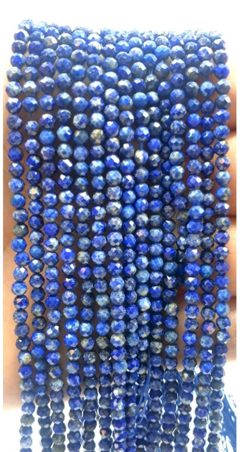 Perles facettées Lapis Lazuli 3mm sur fil 40cm