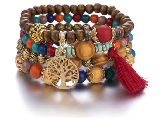 Bracelet perles en bois style bohème Taille unique