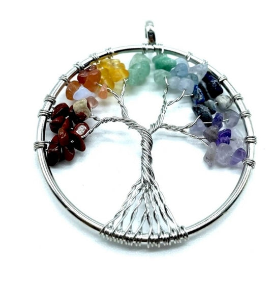 Pendentif Arbre de Vie 7 Chakras 4cm - Plaqué Argent