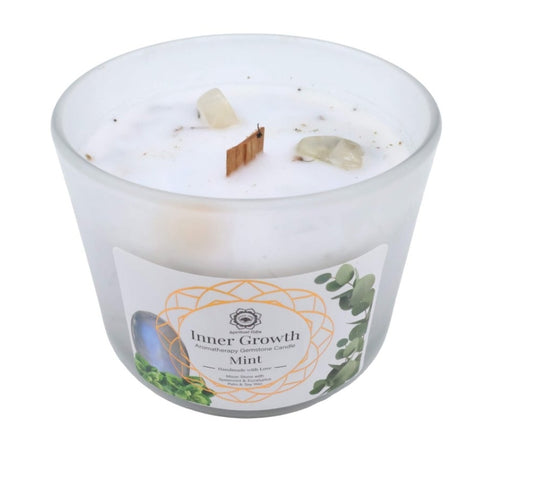 Bougie Green Tree 'Croissance intérieure' Pierre de Lune + Menthe 256g