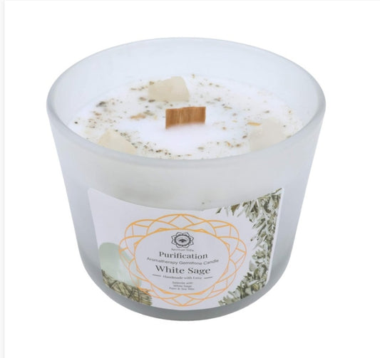 Bougie Green Tree 'Purification' Sélénite + Sauge blanche 256g