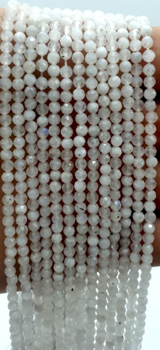 Perles facettées Pierre de Lune Blanche 3mm sur fil 40cm