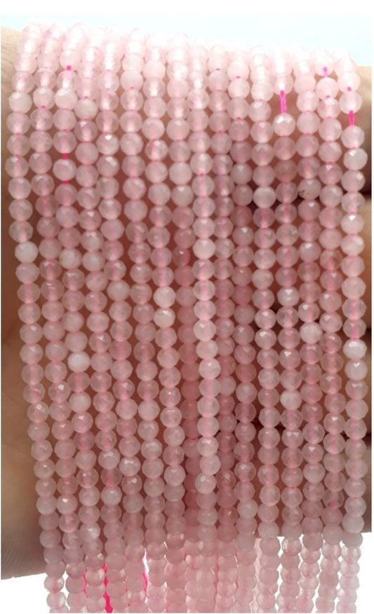 Perles facettées Quartz Rose 3mm sur fil 40cm